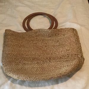 J Jill jute large beach tote leather like handles